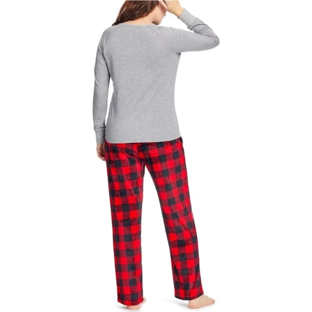 Holiday Time Pajama Set Christmas Reindeer Shirt Buffalo Plaid Pants Small‎ NEW